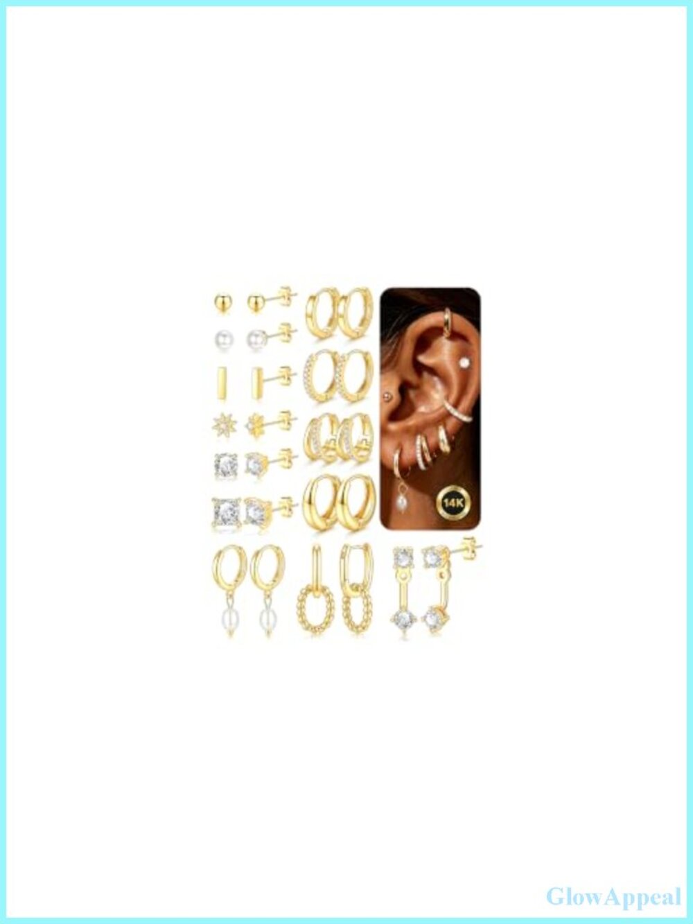 14K Gold Plated Earrings Set, Hypoallergenic Ear Stacking Jewelry for Women